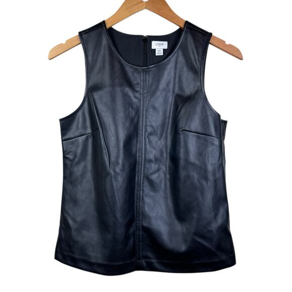 J. Crew XS Black Faux Leather Full Zip Lined Sleeveless Round Neckline Tank Top - Picture 9 of 12